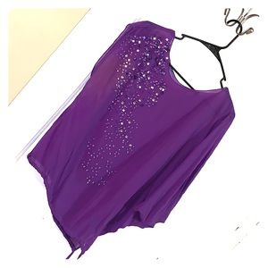 Sheer asymmetrical with rhinestone pattern